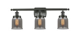 916-3W-OB-G53 3-Light 26" Oil Rubbed Bronze Bath Vanity Light - Plated Smoke Small Bell Glass - LED Bulb - Dimmensions: 26 x 6.5 x 12 - Glass Up or Down: Yes