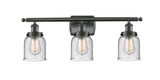 916-3W-OB-G54 3-Light 26" Oil Rubbed Bronze Bath Vanity Light - Seedy Small Bell Glass - LED Bulb - Dimmensions: 26 x 6.5 x 12 - Glass Up or Down: Yes
