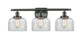 916-3W-OB-G72 3-Light 26" Oil Rubbed Bronze Bath Vanity Light - Clear Large Bell Glass - LED Bulb - Dimmensions: 26 x 9 x 13 - Glass Up or Down: Yes