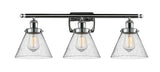 916-3W-PC-G44 3-Light 26" Polished Chrome Bath Vanity Light - Seedy Large Cone Glass - LED Bulb - Dimmensions: 26 x 9 x 13 - Glass Up or Down: Yes