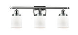 916-3W-PC-G51 3-Light 26" Polished Chrome Bath Vanity Light - Matte White Cased Small Bell Glass - LED Bulb - Dimmensions: 26 x 6.5 x 12 - Glass Up or Down: Yes