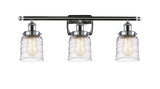 3-Light 26" Polished Chrome Bath Vanity Light - Clear Deco Swirl Small Bell Glass - LED Bulbs Included