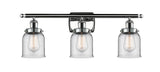 916-3W-PC-G52 3-Light 26" Polished Chrome Bath Vanity Light - Clear Small Bell Glass - LED Bulb - Dimmensions: 26 x 6.5 x 12 - Glass Up or Down: Yes