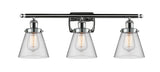 916-3W-PC-G62 3-Light 26" Polished Chrome Bath Vanity Light - Clear Small Cone Glass - LED Bulb - Dimmensions: 26 x 7.5 x 11 - Glass Up or Down: Yes