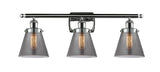 916-3W-PC-G63 3-Light 26" Polished Chrome Bath Vanity Light - Plated Smoke Small Cone Glass - LED Bulb - Dimmensions: 26 x 7.5 x 11 - Glass Up or Down: Yes