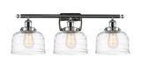 3-Light 26" Polished Chrome Bath Vanity Light - Clear Deco Swirl Large Bell Glass - LED Bulbs Included