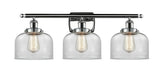 916-3W-PC-G72 3-Light 26" Polished Chrome Bath Vanity Light - Clear Large Bell Glass - LED Bulb - Dimmensions: 26 x 9 x 13 - Glass Up or Down: Yes