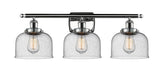 916-3W-PC-G74 3-Light 26" Polished Chrome Bath Vanity Light - Seedy Large Bell Glass - LED Bulb - Dimmensions: 26 x 9 x 13 - Glass Up or Down: Yes