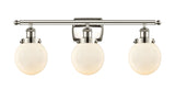 916-3W-PN-G201-6 3-Light 26" Polished Nickel Bath Vanity Light - Matte White Cased Beacon Glass - LED Bulb - Dimmensions: 26 x 7.5 x 11 - Glass Up or Down: Yes
