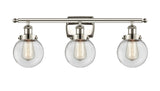 916-3W-PN-G202-6 3-Light 26" Polished Nickel Bath Vanity Light - Clear Beacon Glass - LED Bulb - Dimmensions: 26 x 7.5 x 11 - Glass Up or Down: Yes