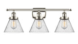 916-3W-PN-G44 3-Light 26" Polished Nickel Bath Vanity Light - Seedy Large Cone Glass - LED Bulb - Dimmensions: 26 x 9 x 13 - Glass Up or Down: Yes