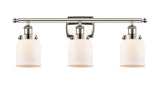 916-3W-PN-G51 3-Light 26" Polished Nickel Bath Vanity Light - Matte White Cased Small Bell Glass - LED Bulb - Dimmensions: 26 x 6.5 x 12 - Glass Up or Down: Yes