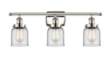 916-3W-PN-G52 3-Light 26" Polished Nickel Bath Vanity Light - Clear Small Bell Glass - LED Bulb - Dimmensions: 26 x 6.5 x 12 - Glass Up or Down: Yes