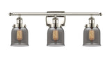 916-3W-PN-G53 3-Light 26" Polished Nickel Bath Vanity Light - Plated Smoke Small Bell Glass - LED Bulb - Dimmensions: 26 x 6.5 x 12 - Glass Up or Down: Yes