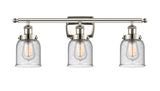 916-3W-PN-G54 3-Light 26" Polished Nickel Bath Vanity Light - Seedy Small Bell Glass - LED Bulb - Dimmensions: 26 x 6.5 x 12 - Glass Up or Down: Yes
