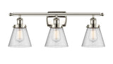 916-3W-PN-G64 3-Light 26" Polished Nickel Bath Vanity Light - Seedy Small Cone Glass - LED Bulb - Dimmensions: 26 x 7.5 x 11 - Glass Up or Down: Yes