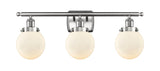 916-3W-SN-G201-6 3-Light 26" Brushed Satin Nickel Bath Vanity Light - Matte White Cased Beacon Glass - LED Bulb - Dimmensions: 26 x 7.5 x 11 - Glass Up or Down: Yes