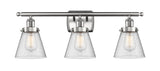 916-3W-SN-G64 3-Light 26" Brushed Satin Nickel Bath Vanity Light - Seedy Small Cone Glass - LED Bulb - Dimmensions: 26 x 7.5 x 11 - Glass Up or Down: Yes