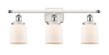 916-3W-WPC-G51 3-Light 26" White and Polished Chrome Bath Vanity Light - Matte White Cased Small Bell Glass - LED Bulb - Dimmensions: 26 x 6.5 x 12 - Glass Up or Down: Yes