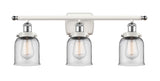 916-3W-WPC-G52 3-Light 26" White and Polished Chrome Bath Vanity Light - Clear Small Bell Glass - LED Bulb - Dimmensions: 26 x 6.5 x 12 - Glass Up or Down: Yes