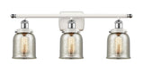 3-Light 26" White and Polished Chrome Bath Vanity Light - Silver Plated Mercury Small Bell Glass - LED Bulbs Included