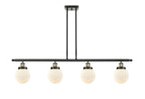 916-4I-BAB-G201-6 4-Light 48" Black Antique Brass Island Light - Matte White Cased Beacon Glass - LED Bulb - Dimmensions: 48 x 6 x 10<br>Minimum Height : 19.375<br>Maximum Height : 43.375 - Sloped Ceiling Compatible: Yes
