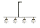 916-4I-BAB-G202-6 4-Light 48" Black Antique Brass Island Light - Clear Beacon Glass - LED Bulb - Dimmensions: 48 x 6 x 10<br>Minimum Height : 19.375<br>Maximum Height : 43.375 - Sloped Ceiling Compatible: Yes