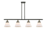 916-4I-BAB-G41 4-Light 48" Black Antique Brass Island Light - Matte White Cased Large Cone Glass - LED Bulb - Dimmensions: 48 x 8 x 10<br>Minimum Height : 20.375<br>Maximum Height : 44.375 - Sloped Ceiling Compatible: Yes
