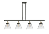 916-4I-BAB-G42 4-Light 48" Black Antique Brass Island Light - Clear Large Cone Glass - LED Bulb - Dimmensions: 48 x 8 x 10<br>Minimum Height : 20.375<br>Maximum Height : 44.375 - Sloped Ceiling Compatible: Yes