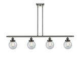 916-4I-OB-G204-6 4-Light 48" Oil Rubbed Bronze Island Light - Seedy Beacon Glass - LED Bulb - Dimmensions: 48 x 6 x 10<br>Minimum Height : 19.375<br>Maximum Height : 43.375 - Sloped Ceiling Compatible: Yes