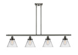 916-4I-OB-G42 4-Light 48" Oil Rubbed Bronze Island Light - Clear Large Cone Glass - LED Bulb - Dimmensions: 48 x 8 x 10<br>Minimum Height : 20.375<br>Maximum Height : 44.375 - Sloped Ceiling Compatible: Yes