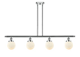 916-4I-PC-G201-6 4-Light 48" Polished Chrome Island Light - Matte White Cased Beacon Glass - LED Bulb - Dimmensions: 48 x 6 x 10<br>Minimum Height : 19.375<br>Maximum Height : 43.375 - Sloped Ceiling Compatible: Yes