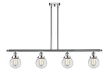 916-4I-PC-G202-6 4-Light 48" Polished Chrome Island Light - Clear Beacon Glass - LED Bulb - Dimmensions: 48 x 6 x 10<br>Minimum Height : 19.375<br>Maximum Height : 43.375 - Sloped Ceiling Compatible: Yes