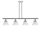 916-4I-PC-G42 4-Light 48" Polished Chrome Island Light - Clear Large Cone Glass - LED Bulb - Dimmensions: 48 x 8 x 10<br>Minimum Height : 20.375<br>Maximum Height : 44.375 - Sloped Ceiling Compatible: Yes