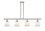 916-4I-PN-G41 4-Light 48" Polished Nickel Island Light - Matte White Cased Large Cone Glass - LED Bulb - Dimmensions: 48 x 8 x 10<br>Minimum Height : 20.375<br>Maximum Height : 44.375 - Sloped Ceiling Compatible: Yes