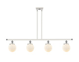 916-4I-WPC-G201-6 4-Light 48" White and Polished Chrome Island Light - Matte White Cased Beacon Glass - LED Bulb - Dimmensions: 48 x 6 x 10<br>Minimum Height : 19.375<br>Maximum Height : 43.375 - Sloped Ceiling Compatible: Yes