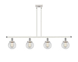 916-4I-WPC-G202-6 4-Light 48" White and Polished Chrome Island Light - Clear Beacon Glass - LED Bulb - Dimmensions: 48 x 6 x 10<br>Minimum Height : 19.375<br>Maximum Height : 43.375 - Sloped Ceiling Compatible: Yes