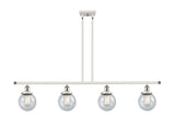 916-4I-WPC-G204-6 4-Light 48" White and Polished Chrome Island Light - Seedy Beacon Glass - LED Bulb - Dimmensions: 48 x 6 x 10<br>Minimum Height : 19.375<br>Maximum Height : 43.375 - Sloped Ceiling Compatible: Yes