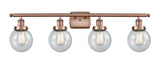 4-Light 36" Antique Copper Bath Vanity Light - Seedy Beacon Glass LED