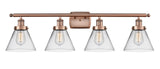 4-Light 36" Antique Copper Bath Vanity Light - Clear Large Cone Glass LED