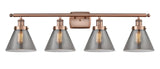 4-Light 36" Antique Copper Bath Vanity Light - Plated Smoke Large Cone Glass LED