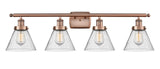 4-Light 36" Antique Copper Bath Vanity Light - Seedy Large Cone Glass LED