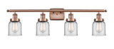 4-Light 36" Antique Copper Bath Vanity Light - Clear Small Bell Glass LED