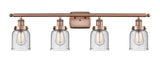 4-Light 36" Antique Copper Bath Vanity Light - Seedy Small Bell Glass LED