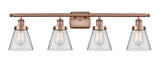 4-Light 36" Antique Copper Bath Vanity Light - Clear Small Cone Glass LED