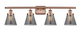 4-Light 36" Antique Copper Bath Vanity Light - Plated Smoke Small Cone Glass LED