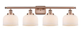 4-Light 36" Antique Copper Bath Vanity Light - Matte White Cased Large Bell Glass LED