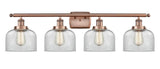 4-Light 36" Antique Copper Bath Vanity Light - Clear Large Bell - LED