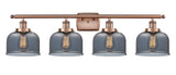 4-Light 36" Antique Copper Bath Vanity Light - Plated Smoke Large Bell Glass LED