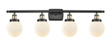 916-4W-BAB-G201-6 4-Light 36" Black Antique Brass Bath Vanity Light - Matte White Cased Beacon Glass - LED Bulb - Dimmensions: 36 x 8 x 11 - Glass Up or Down: Yes